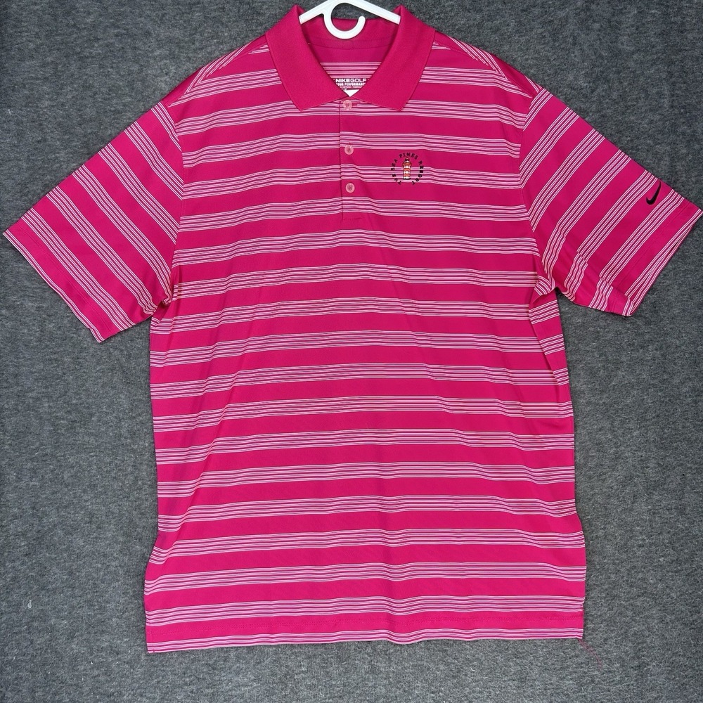 Nike Golf Polo Mens XL Pink stripe Short Sleeve Sea Pines Resort Dri Fit - Picture 2 of 11